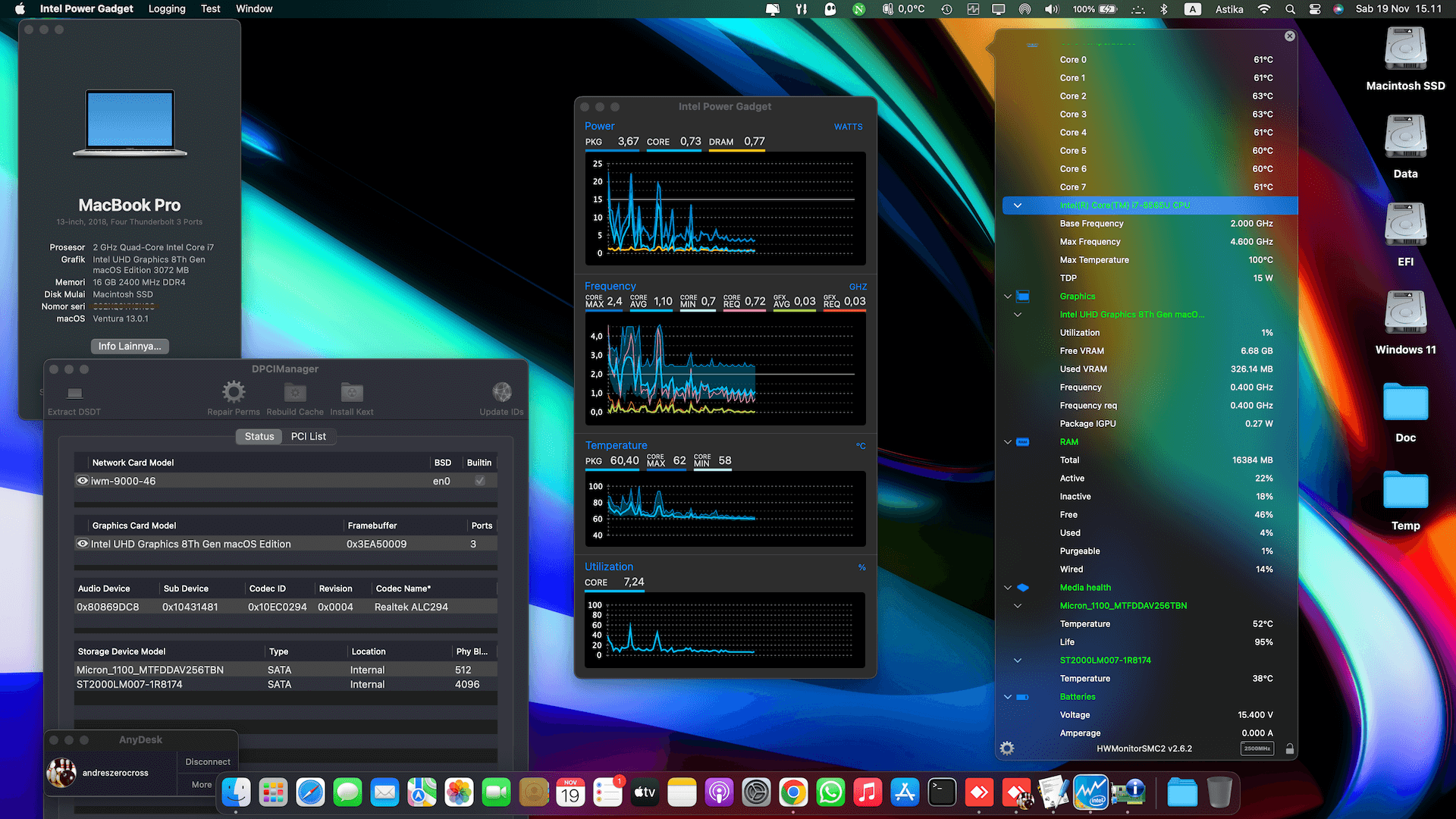 Success Hackintosh macOS Ventura 13.0.1 Build 22A400 in Asus ZenBook Q536FD
